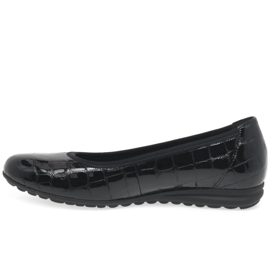 Gabor Noir Croc Brevet Splash Ballerines Décontractées Pour Femmes