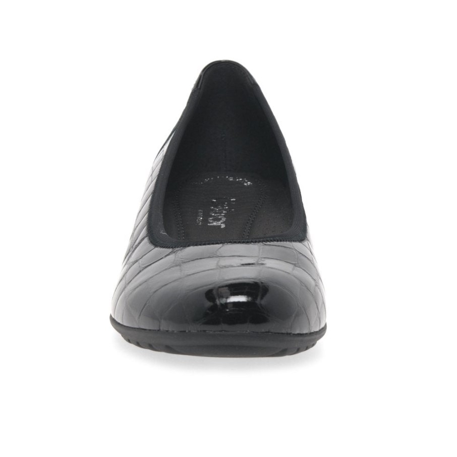 Gabor Noir Croc Brevet Splash Ballerines Décontractées Pour Femmes