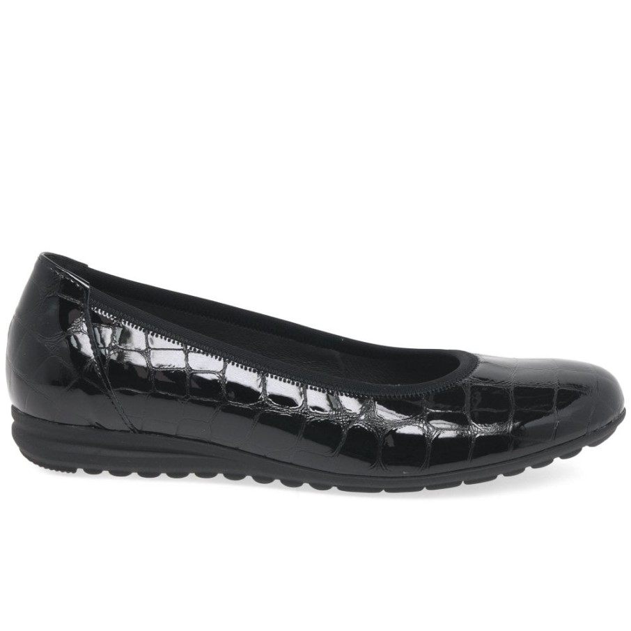 Gabor Noir Croc Brevet Splash Ballerines Décontractées Pour Femmes