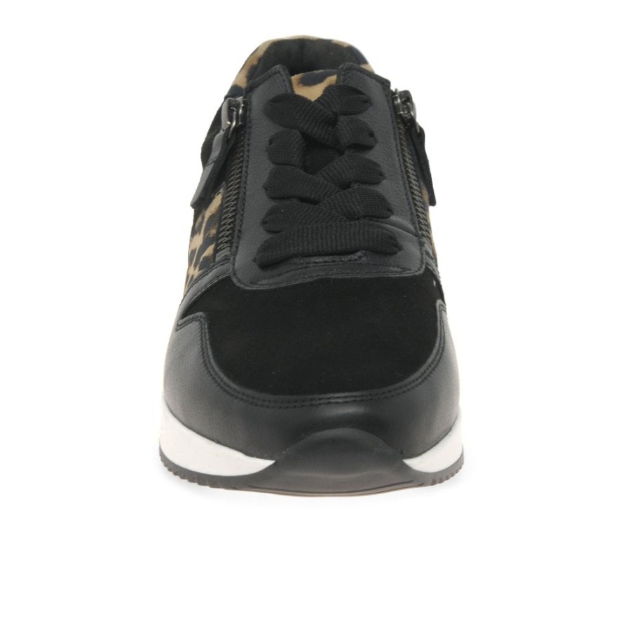 Gabor Daim Noir/cuir/léopard Lulea Femmes Baskets Décontractées