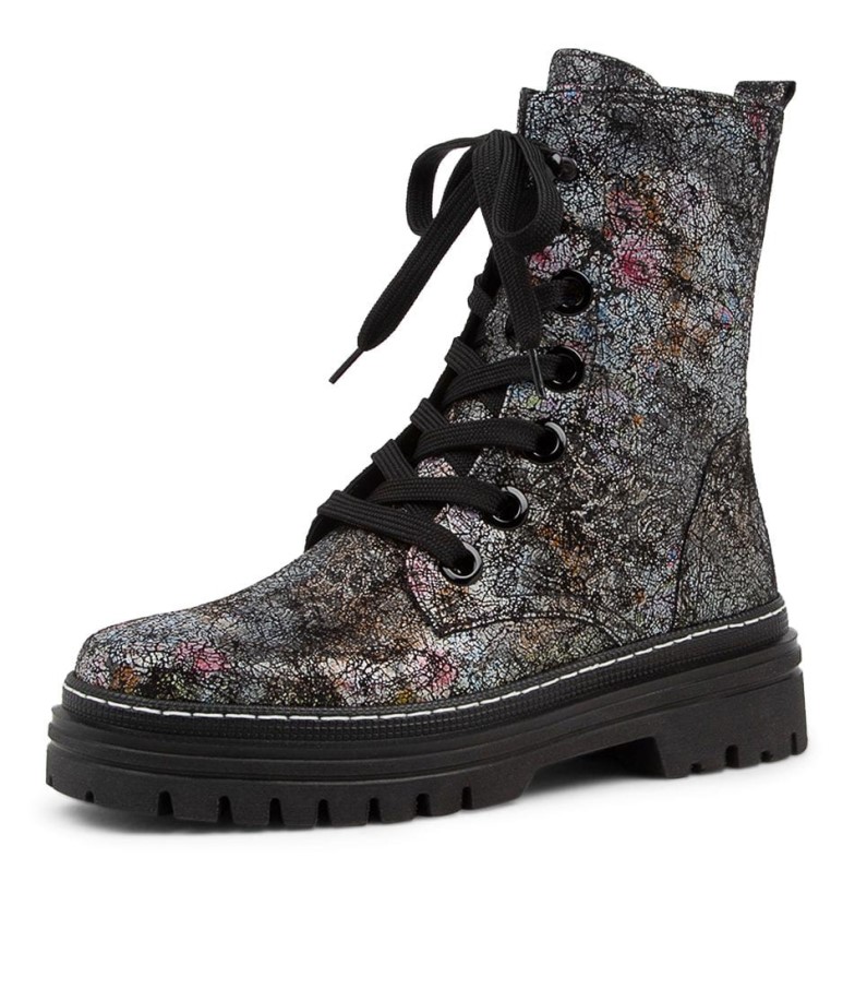 Gabor Hund Schwarz Bottes Mi-mollet En Cuir Multi