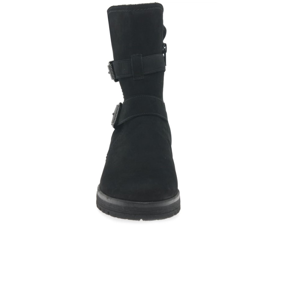 Shiraz Bottes De Motard à Détail De Boucle Pour Femme Gabor Nubuck Huile Noir